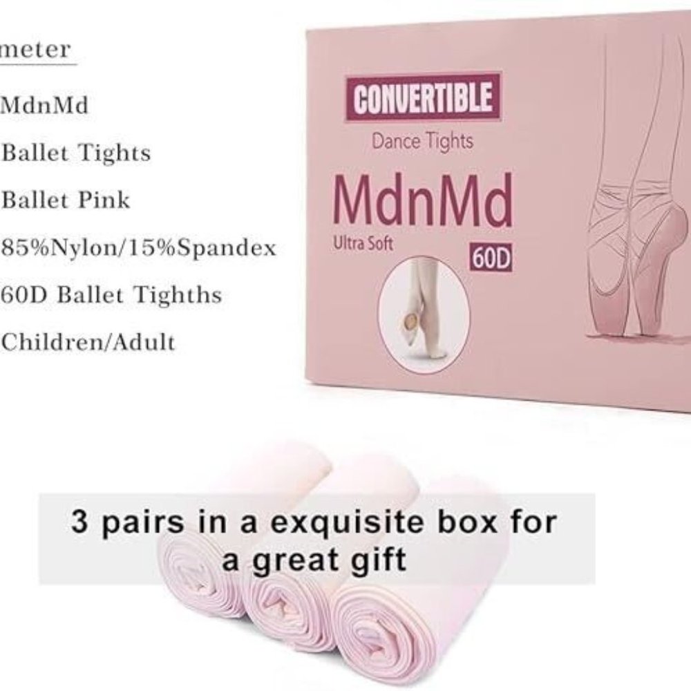 MdnMd Girls Ballet Tights Convertible Dance Footed Tights Set 3 New